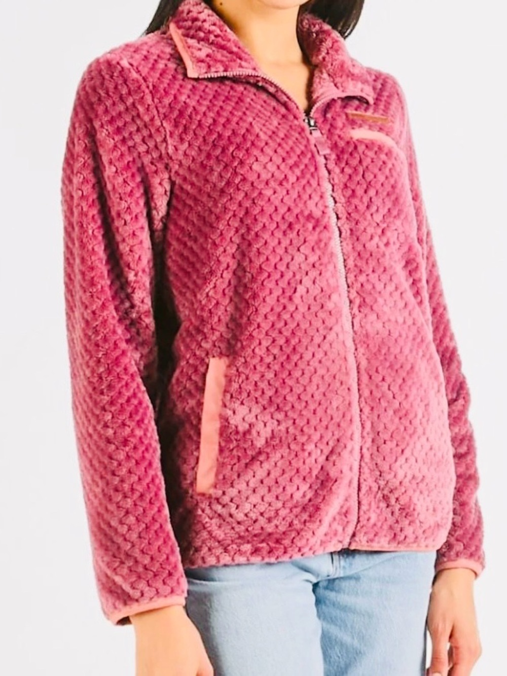 Sherpa Zip-Up Jacket in Dusty Rose